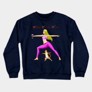 Wine,Yoga & Cat Crewneck Sweatshirt